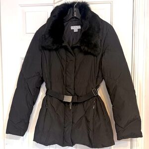 Strenesse Black Fur-Collar Belted Women's Jacket